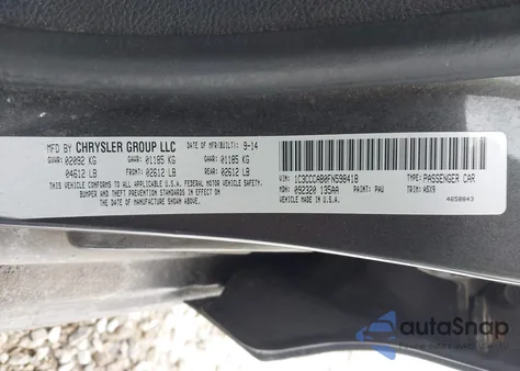 2015 Chrysler 200 Limited z USA, uszkodzony, nr VIN 1C3CCCAB0FN598418